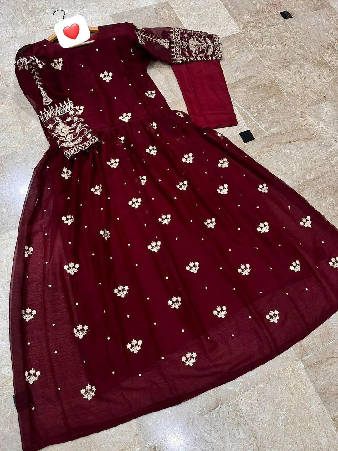Maroon Chiffon Embroidered Maxi Set for Eid Weddings