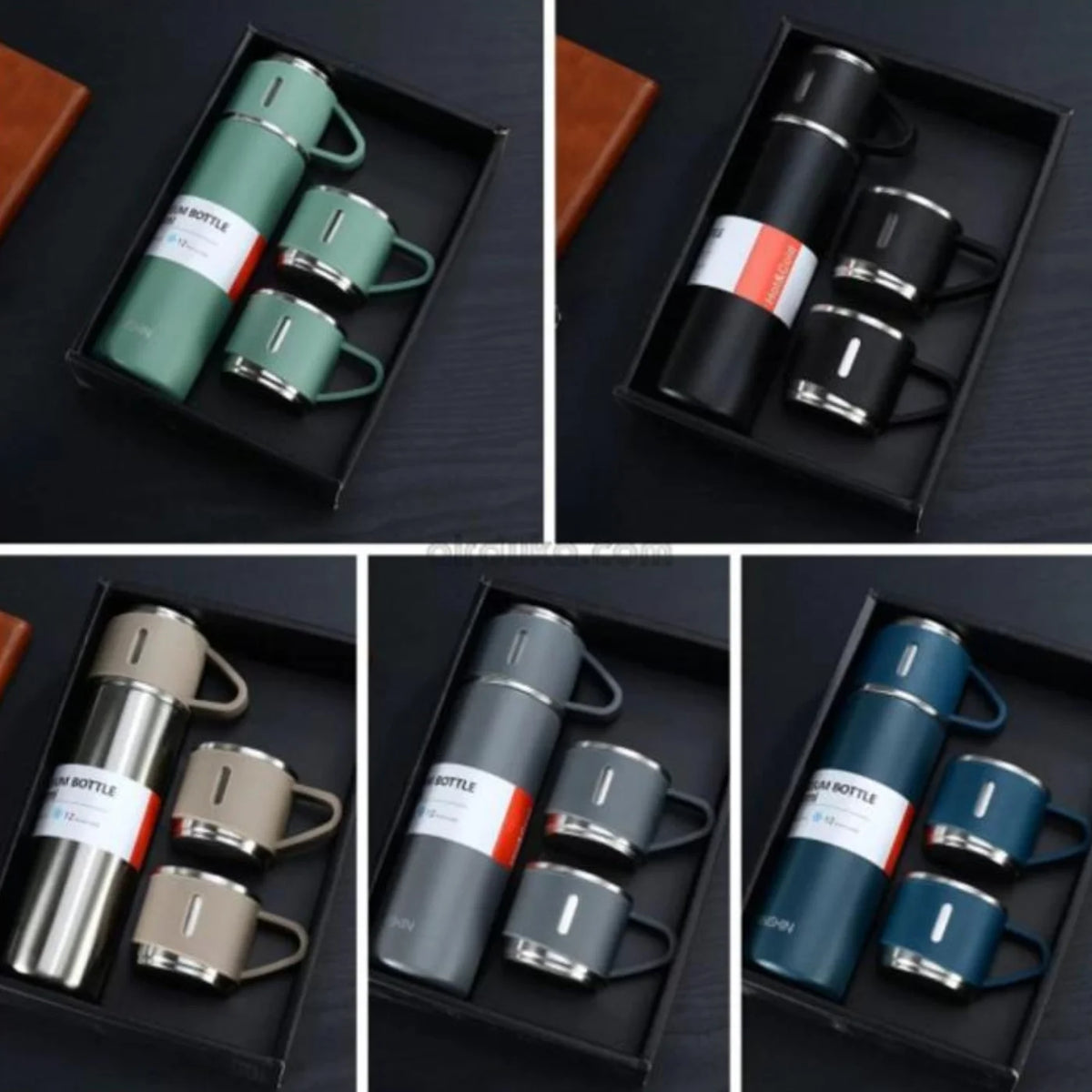 3 Cup 500ML Double-Layer Stainless Steel Vacuum Flask Set | Hot & Cold | Travel Thermos | RANDOM COLOR