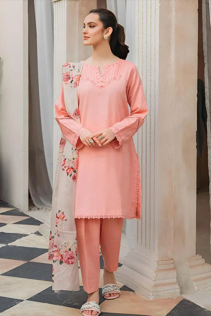 Peach Embroidered Lawn 3Pcs Set