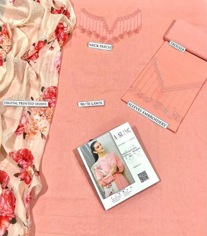 Peach Embroidered Lawn 3Pcs Set