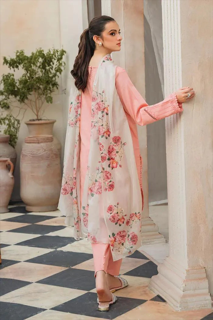 Peach Embroidered Lawn 3Pcs Set