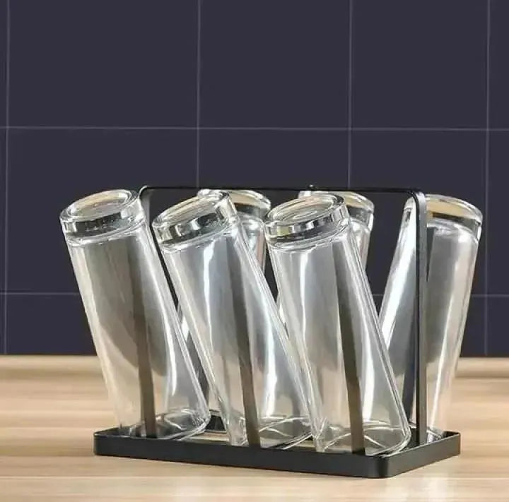 Black Metal Glass Holder for Kitchen & Office