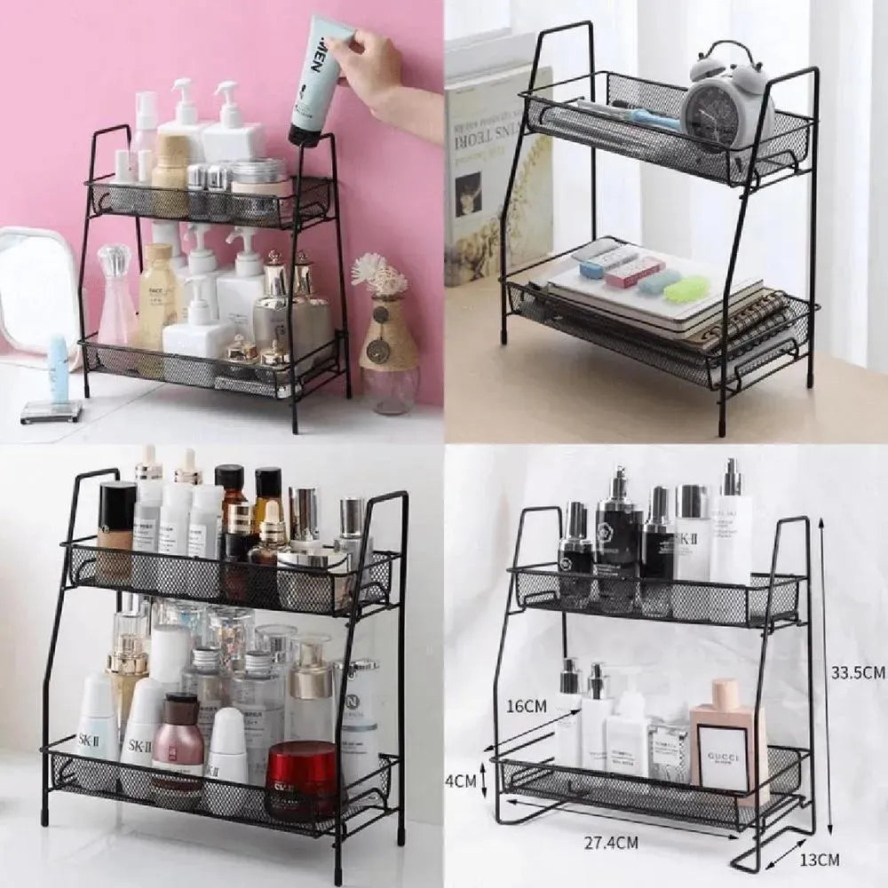 Black Two-Tier Bathroom Storage Rack 38x17x15cm