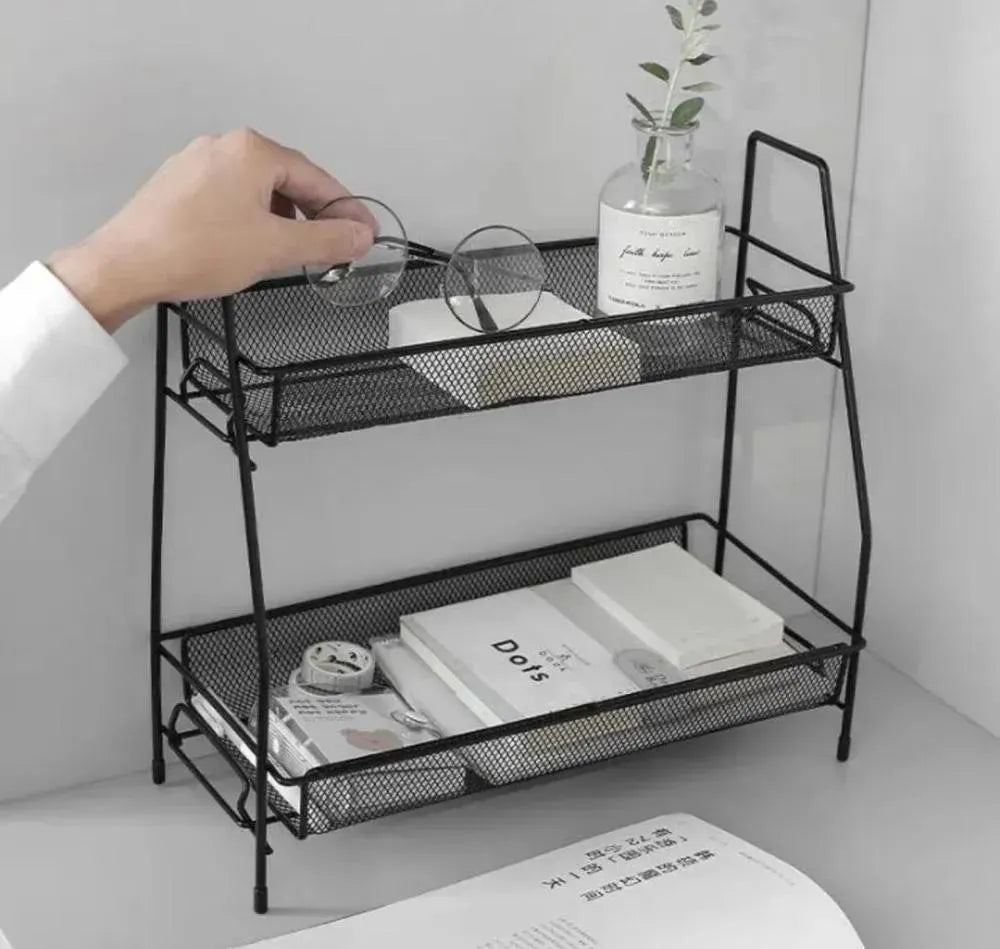 Black Two-Tier Bathroom Storage Rack 38x17x15cm