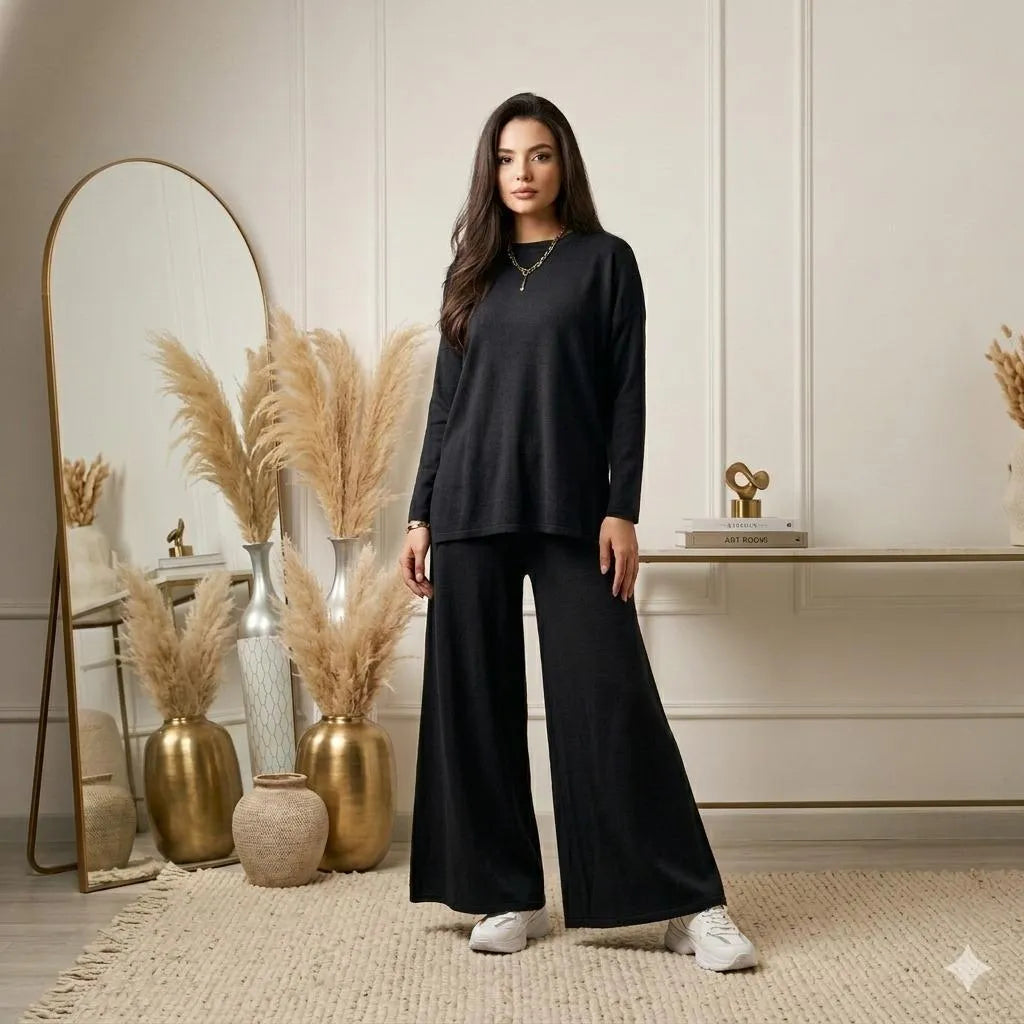 Black Wide Leg Co-ord Set for Women