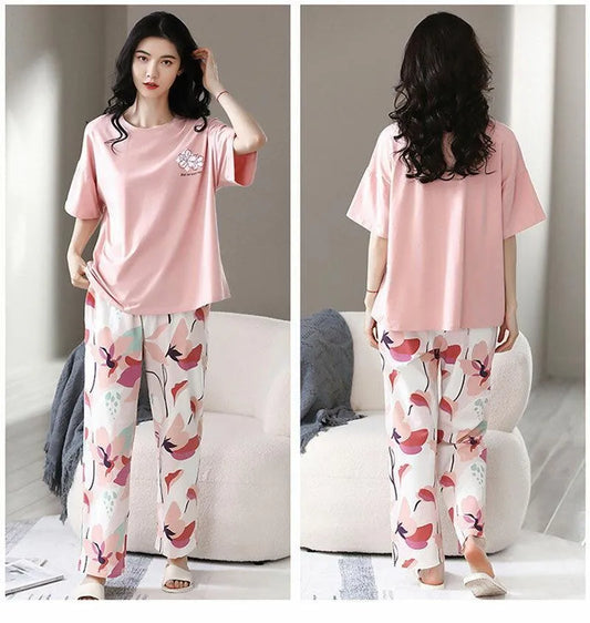 Pink Floral Night Suit for Women