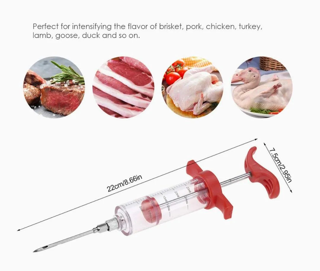 Meat Marinade Injector Stainless Steel Red Handle