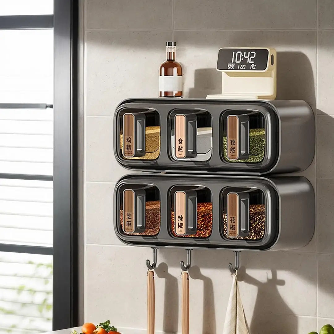 Wall Mounted Seasoning Box Condiment Containers – Transparent Space Saving Kitchen Storage Organizer