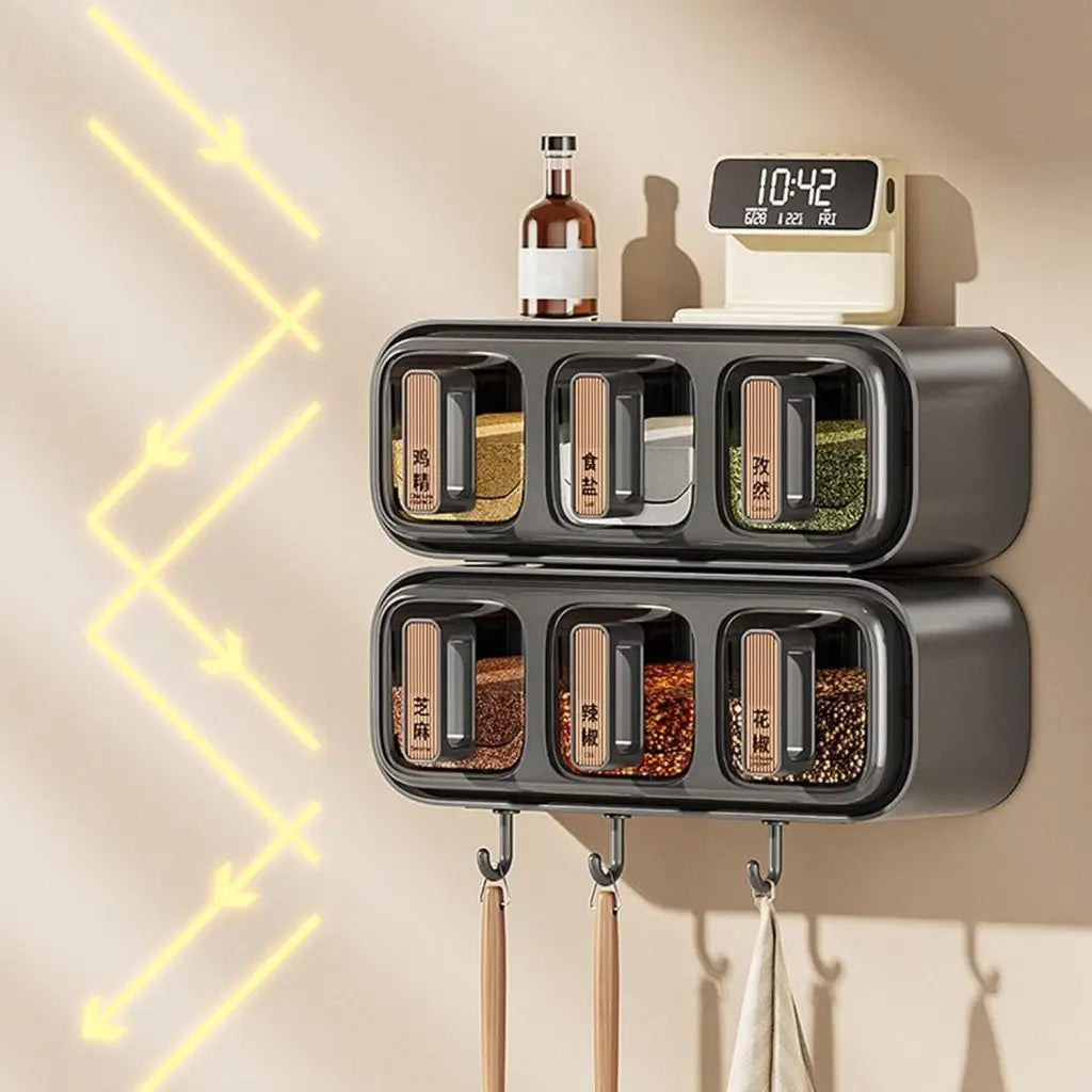 Wall Mounted Seasoning Box Condiment Containers – Transparent Space Saving Kitchen Storage Organizer