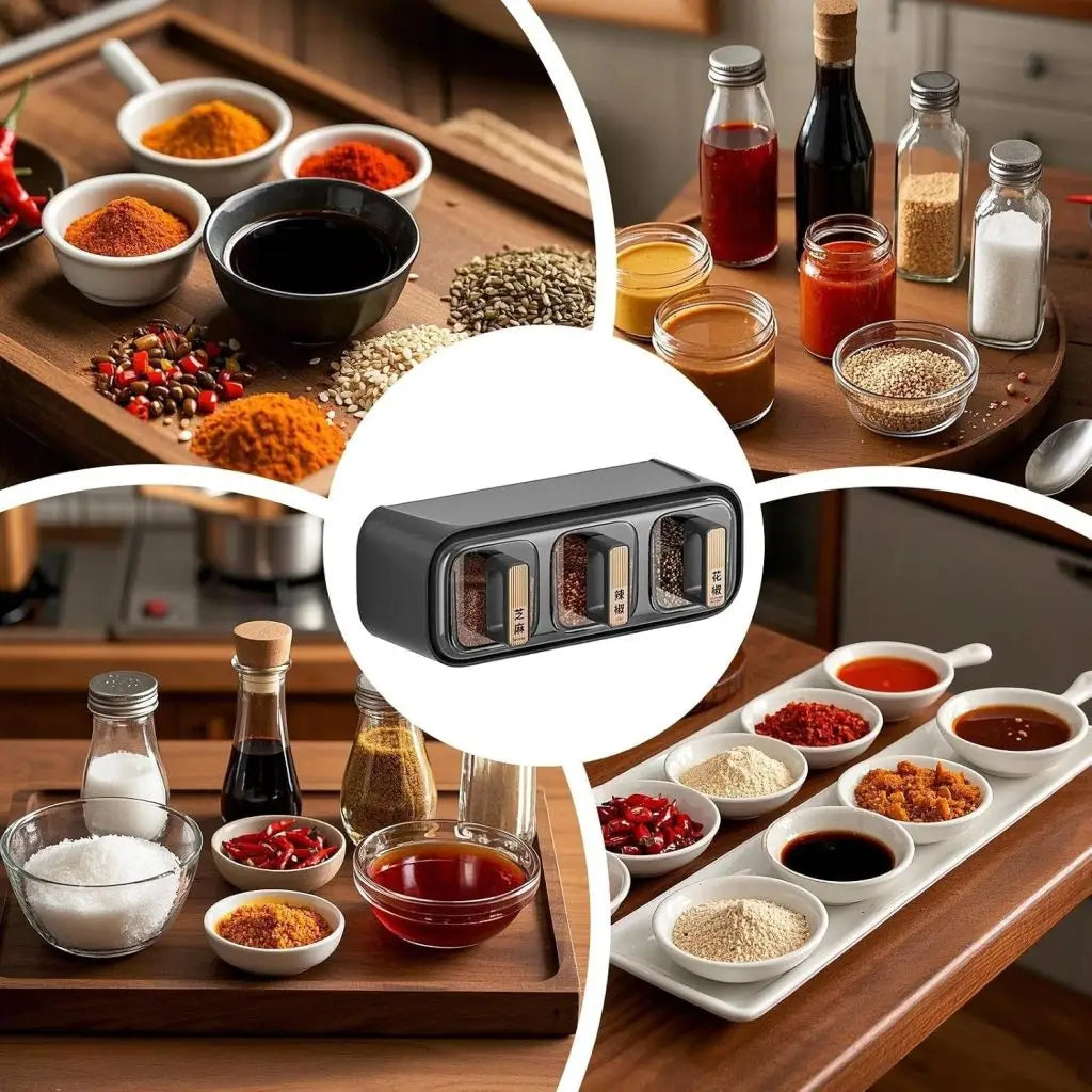 Wall Mounted Seasoning Box Condiment Containers – Transparent Space Saving Kitchen Storage Organizer