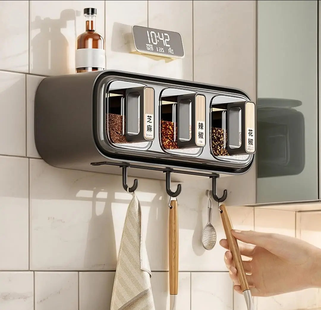 Wall Mounted Seasoning Box Condiment Containers – Transparent Space Saving Kitchen Storage Organizer