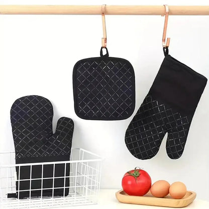 Cooking Gloves Black Diamond Pattern 2-Piece Set