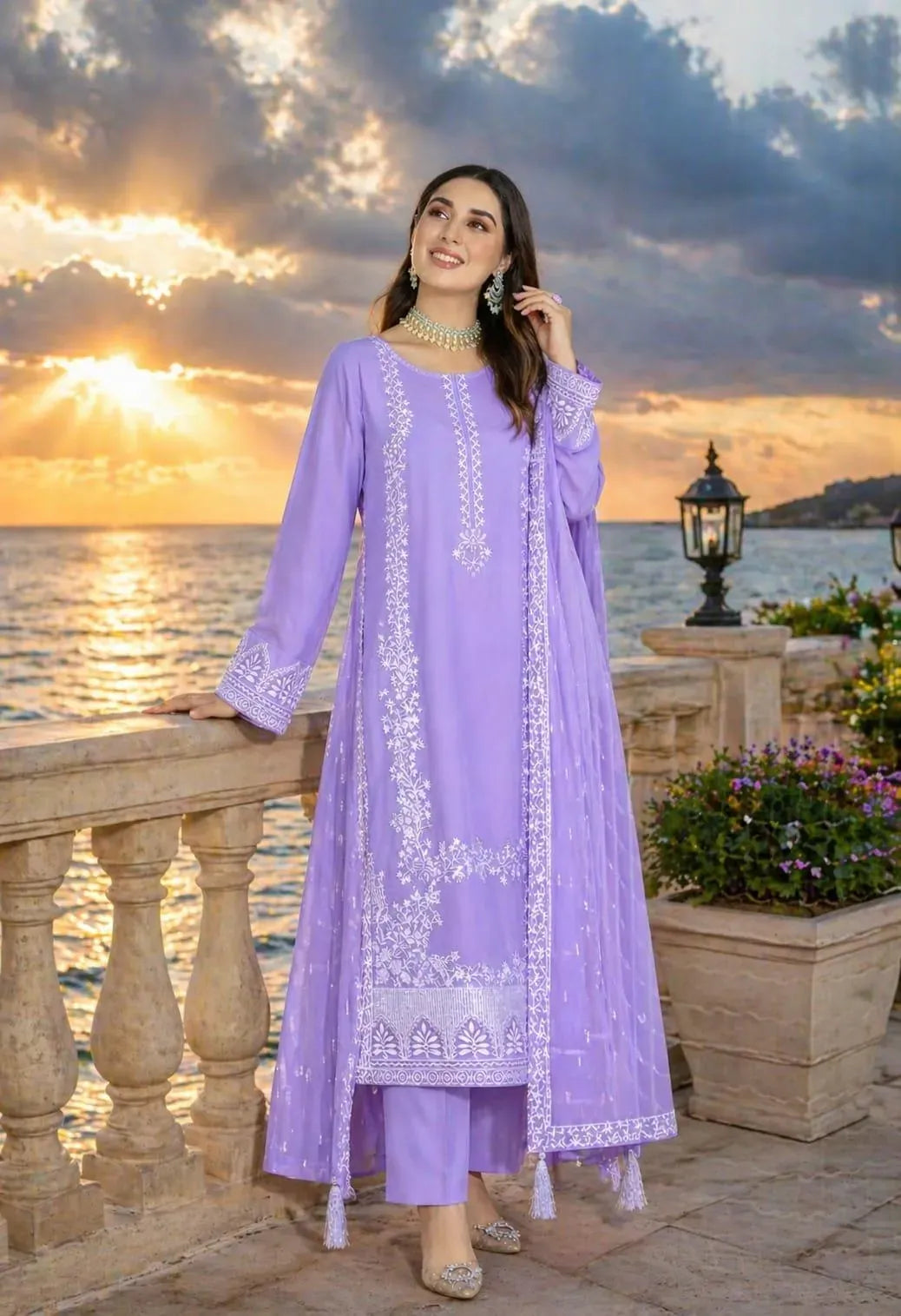 Purple Embroidered Lawn 3Pcs Set for Women
