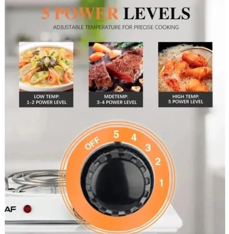 Electric Stove 1000W Stainless Steel White Compact