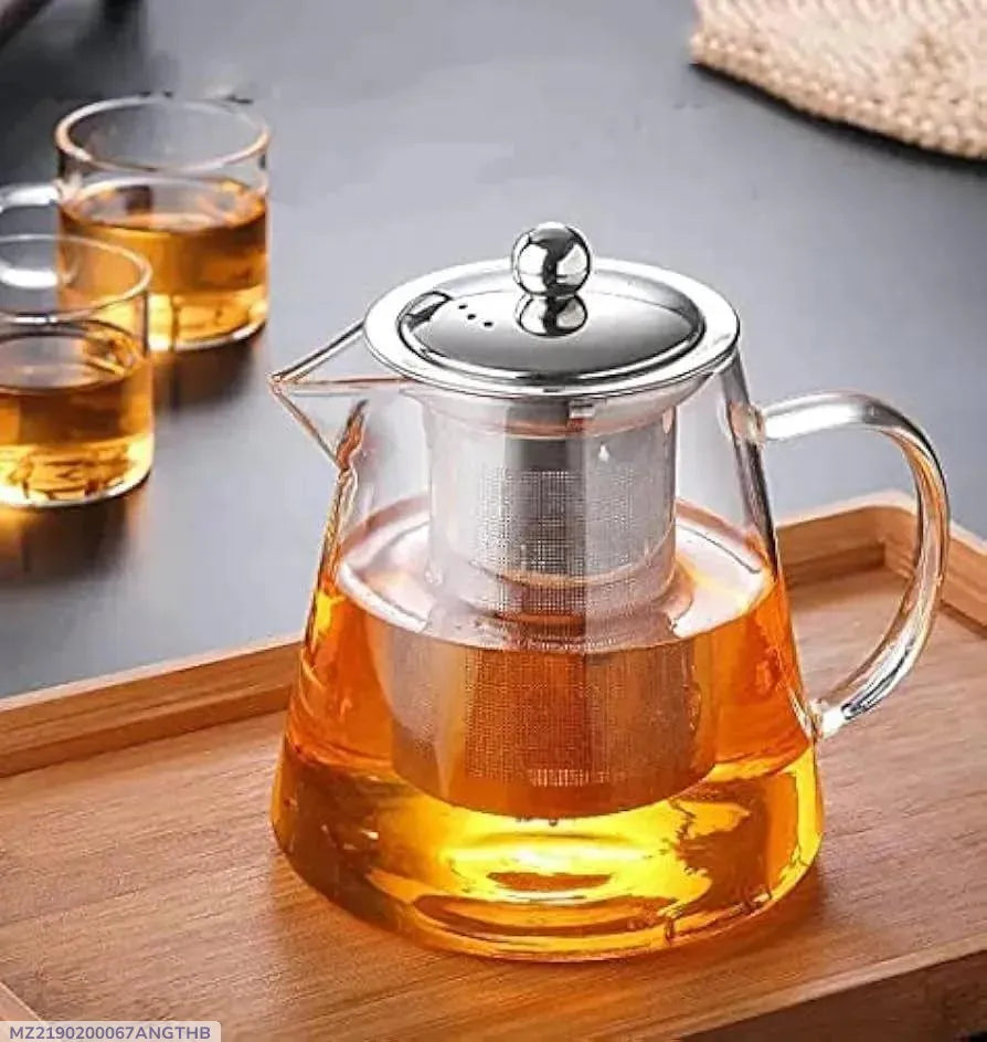 Glass Tea Pot with Stainless Steel Filter for Home & Office
