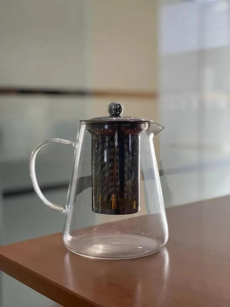 Glass Tea Pot with Stainless Steel Filter for Home & Office