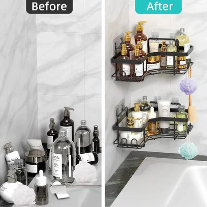Stainless Steel Corner Bathroom Shelve Black