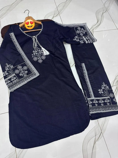 Blue Aari Embroidered Women's 3Pcs Suit Set