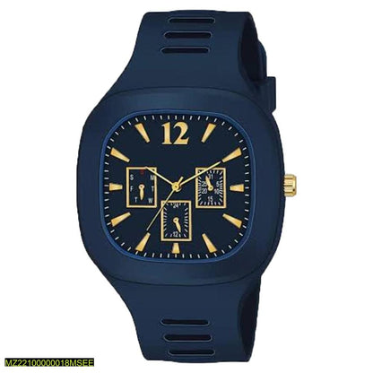 Navy Blue Silicone Analog Watch with Gold Accents