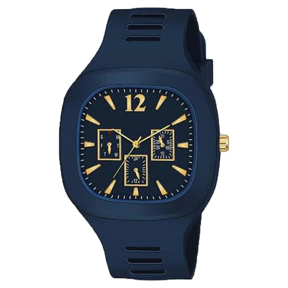 Navy Blue Silicone Analog Watch with Gold Accents