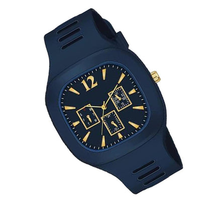 Navy Blue Silicone Analog Watch with Gold Accents