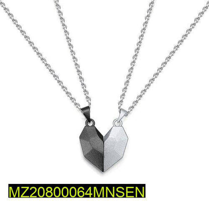 Magnetic Heart Necklace Silver Stainless Steel Unisex Pendant