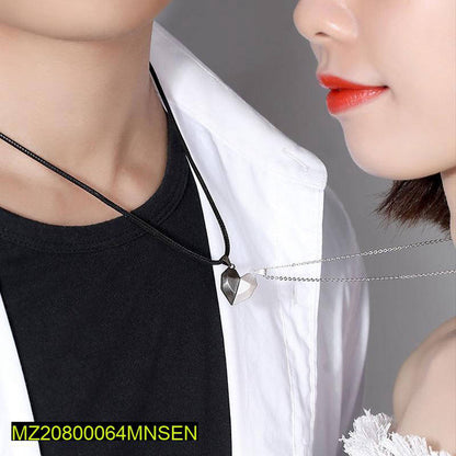 Magnetic Heart Necklace Silver Stainless Steel Unisex Pendant