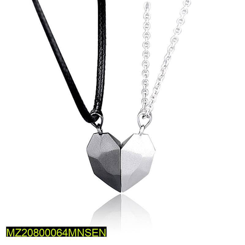 Magnetic Heart Necklace Silver Stainless Steel Unisex Pendant