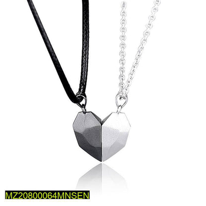 Magnetic Heart Necklace Silver Stainless Steel Unisex Pendant