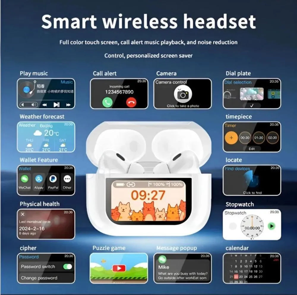 Wireless Bluetooth 5.2 Earbuds White Touch Screen Fast Charge