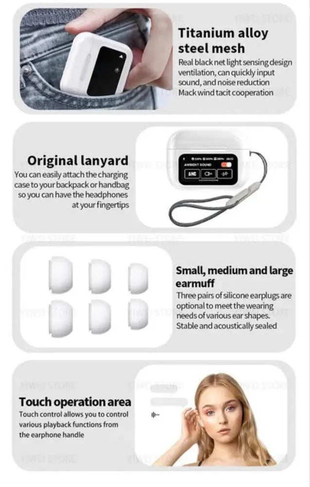 Wireless Bluetooth 5.2 Earbuds White Touch Screen Fast Charge
