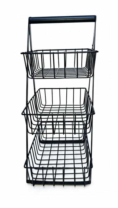 Black 3-Tier Detachable Fruit Basket for Kitchen Storage