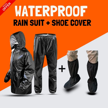 Waterproof Rain Suit with Shoe Cover Black 60"