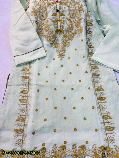 2 Pcs Women's Stitched Paper Cotton Embroidered Suit