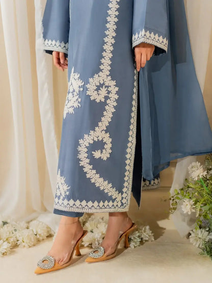Stunning Embroidered Raw Silk Suit Set - 3 Pcs