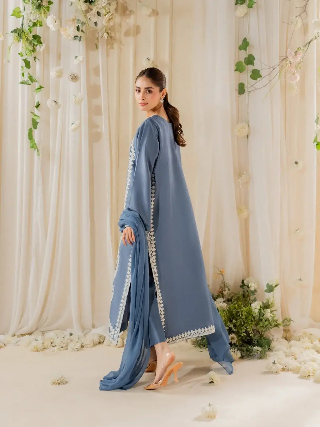 Stunning Embroidered Raw Silk Suit Set - 3 Pcs