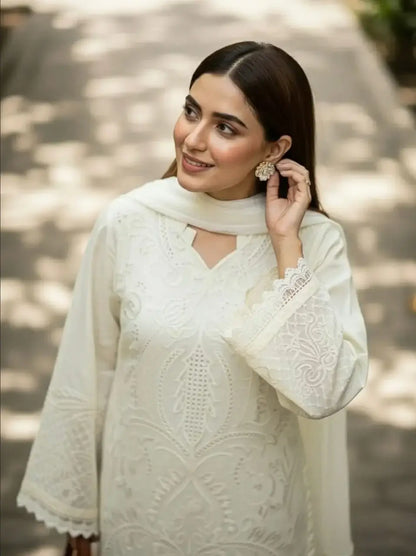 Beige Embroidered 3 Pcs Women's Stitched Suit in Arabic Lawn