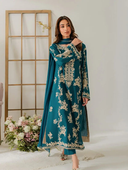 Stunning 3 Pcs Women's Stitched Suit with Embroidered Pattern