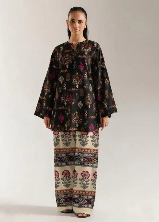 Stylish Printed Lawn Shirt and Trouser Set - 2 Pcs in Black