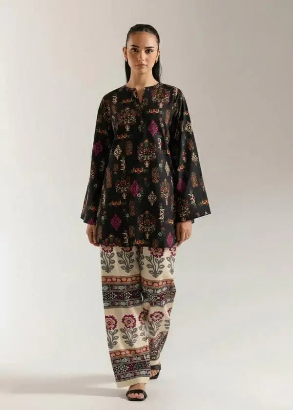 Stylish Printed Lawn Shirt and Trouser Set - 2 Pcs in Black