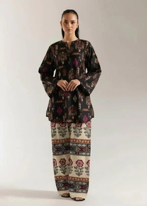 Stylish Printed Lawn Shirt and Trouser Set - 2 Pcs in Black