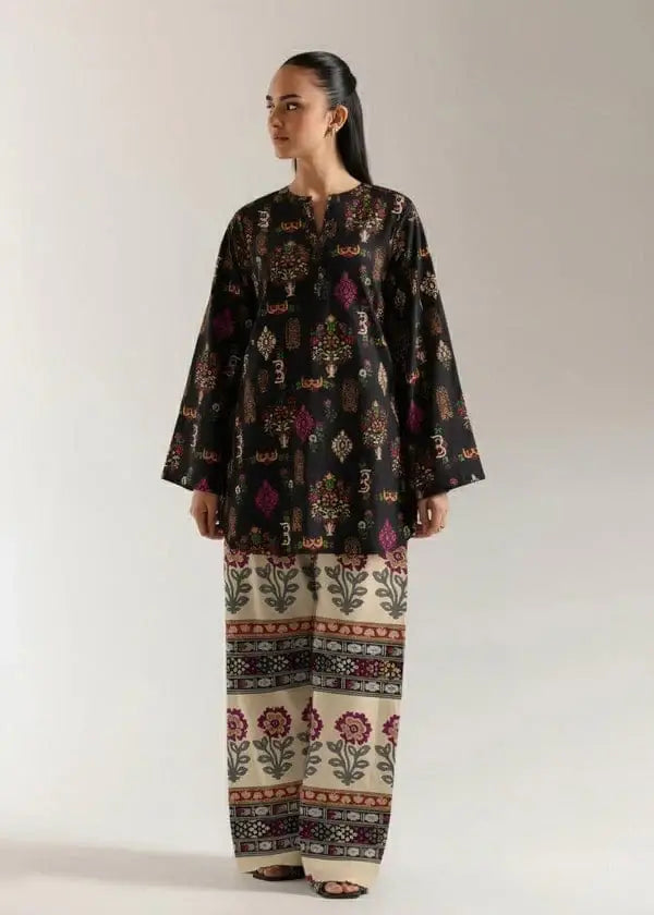 Stylish Printed Lawn Shirt and Trouser Set - 2 Pcs in Black