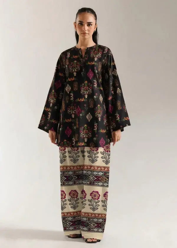 Stylish Printed Lawn Shirt and Trouser Set - 2 Pcs in Black