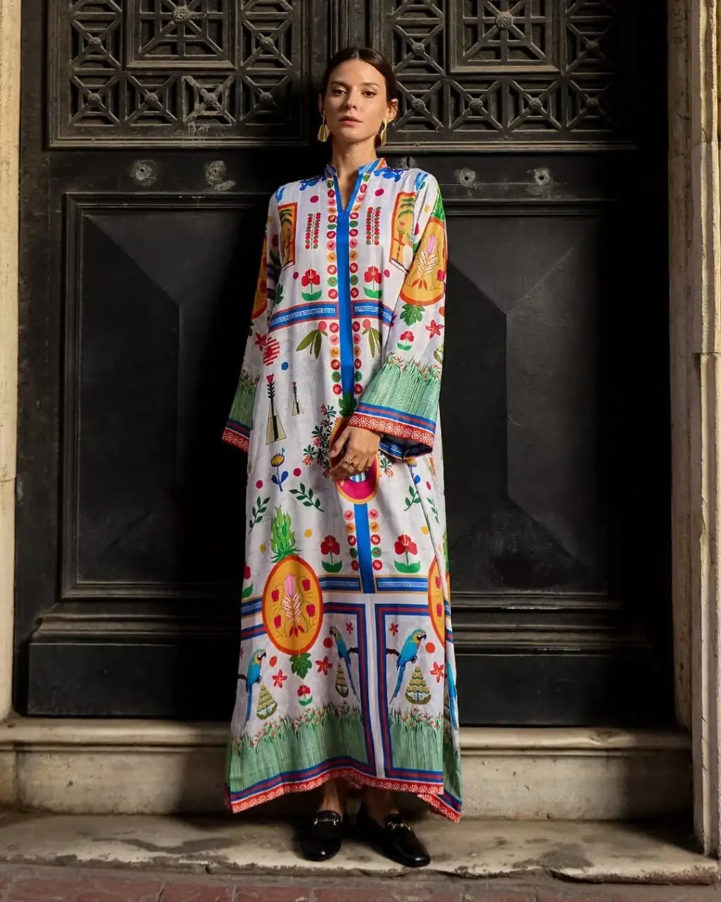 Trendy Women's Stitched Printed Silk Shirt And Trouser Set - 2 Pcs