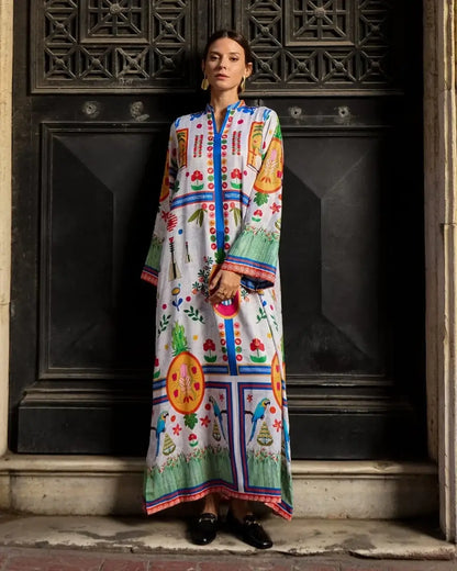 Trendy Women's Stitched Printed Silk Shirt And Trouser Set - 2 Pcs