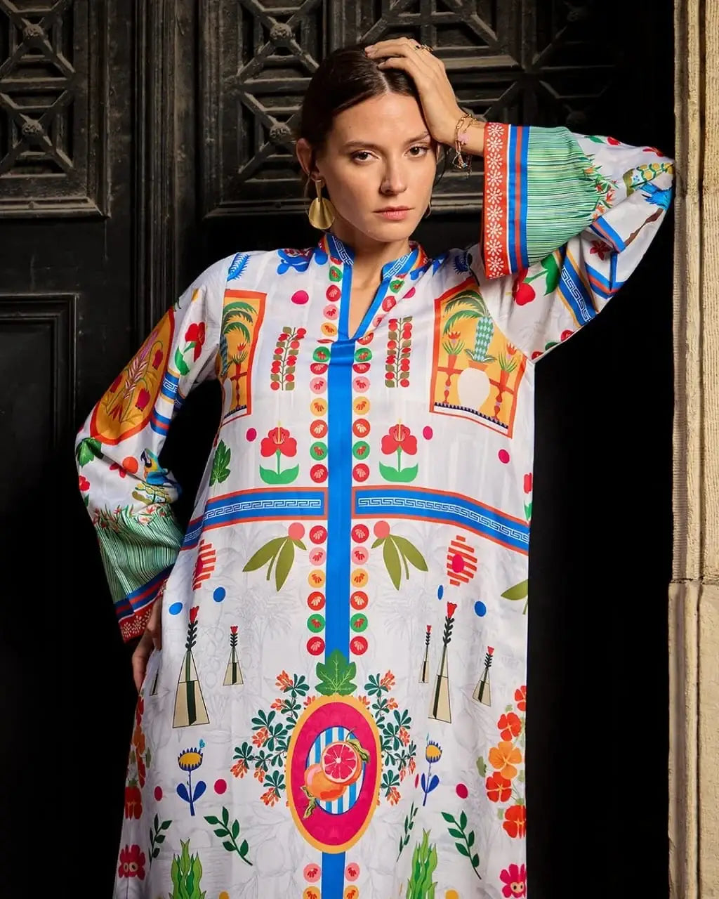 Trendy Women's Stitched Printed Silk Shirt And Trouser Set - 2 Pcs