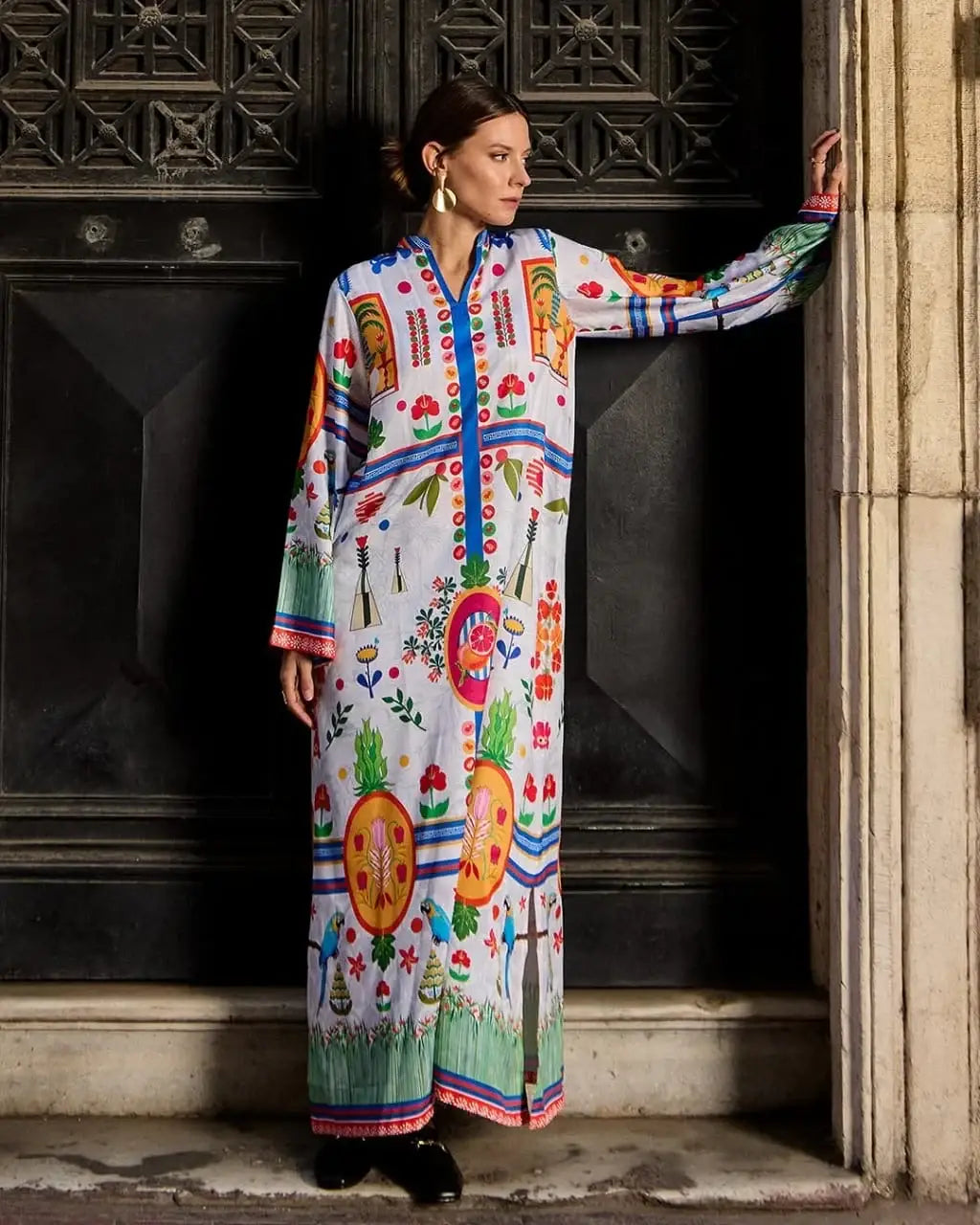 Trendy Women's Stitched Printed Silk Shirt And Trouser Set - 2 Pcs