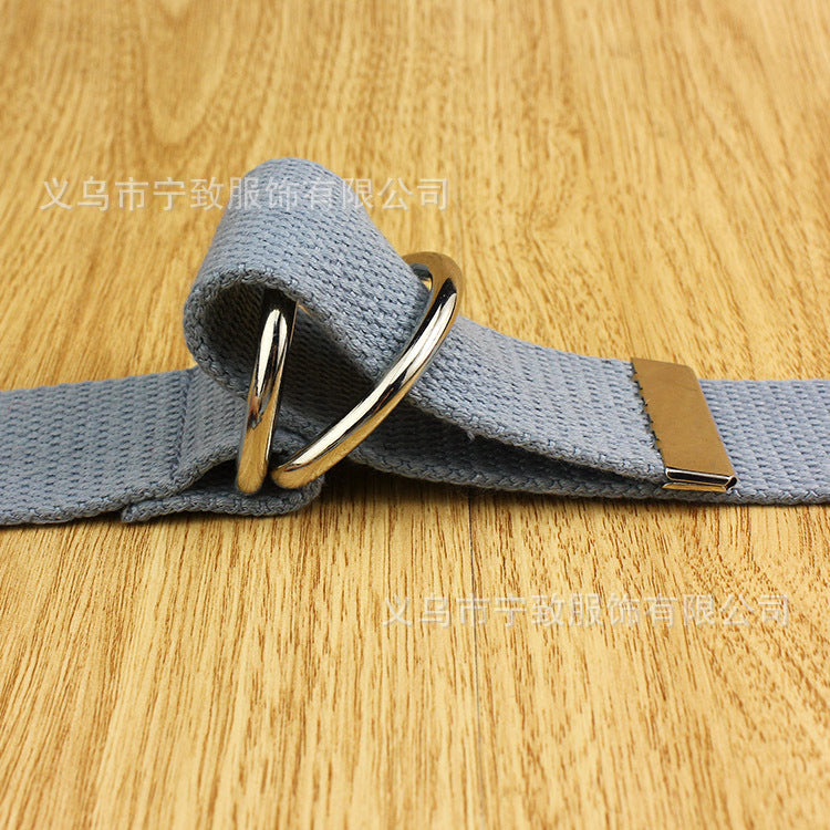 Black Canvas Belt with Silver Double Ring Buckle