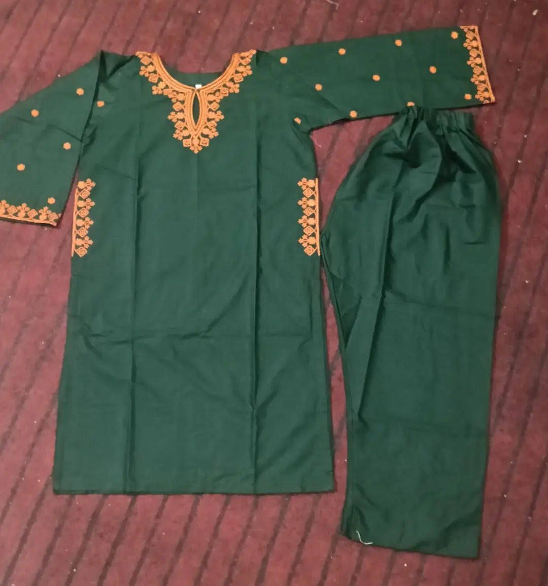 2 Pcs Women's Stitched Cotton Lawn green pocket style Embroidered Shirt And Trouser
