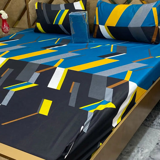 3 Pcs Cotton Printed Fitted Sheet